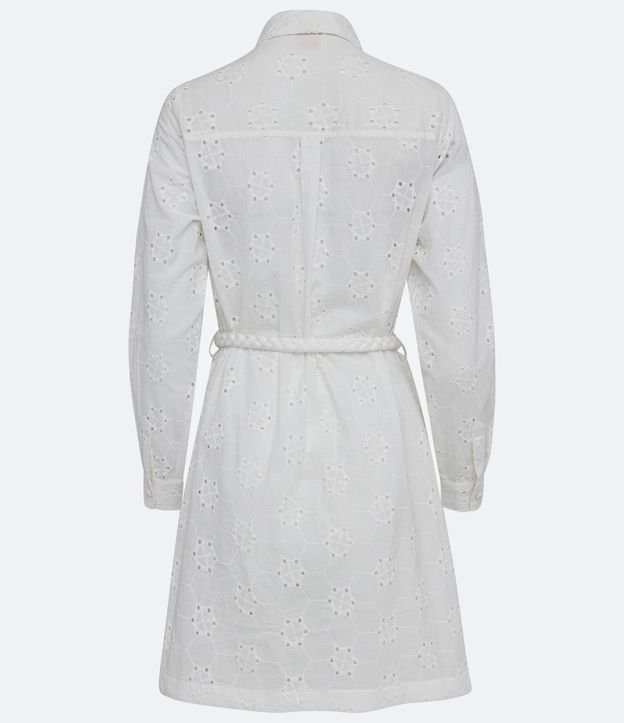 Vestido Chemise en Laise con Cinturón Cuerda Blanco 9