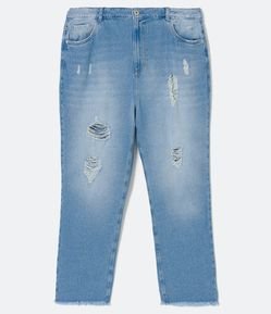 Calça Reta Jeans com Puídos e Rasgos Curve & Plus Size