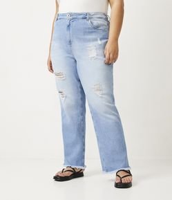 Calça Reta Jeans com Puídos e Rasgos Curve & Plus Size