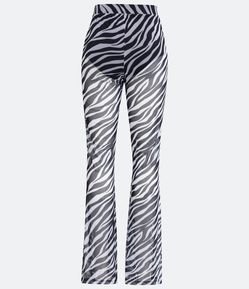 Calça Flare em Tule com Estampa Animal Print Zebra