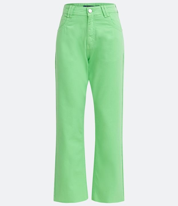 Calça Reta Cropped Jeans com Cintura Alta e Barra Corte a Fio Verde 5