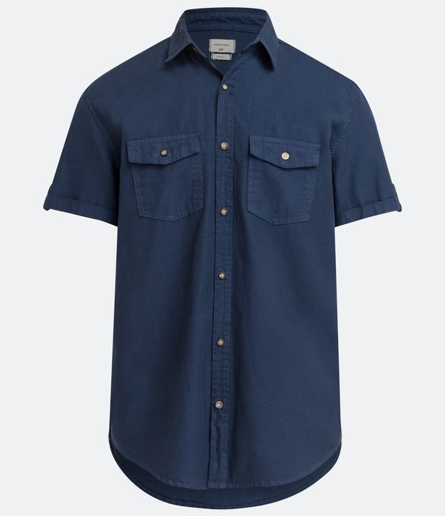 Camisa Manga Corta en Oxford Azul 3