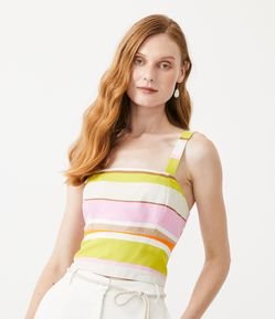 Blusa Cropped em Viscolinho com Estampa Listrada
