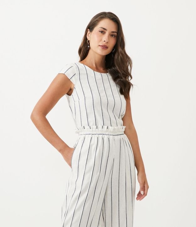 Blusa em Algodão com Decote nas Costas e Estampa Listrada