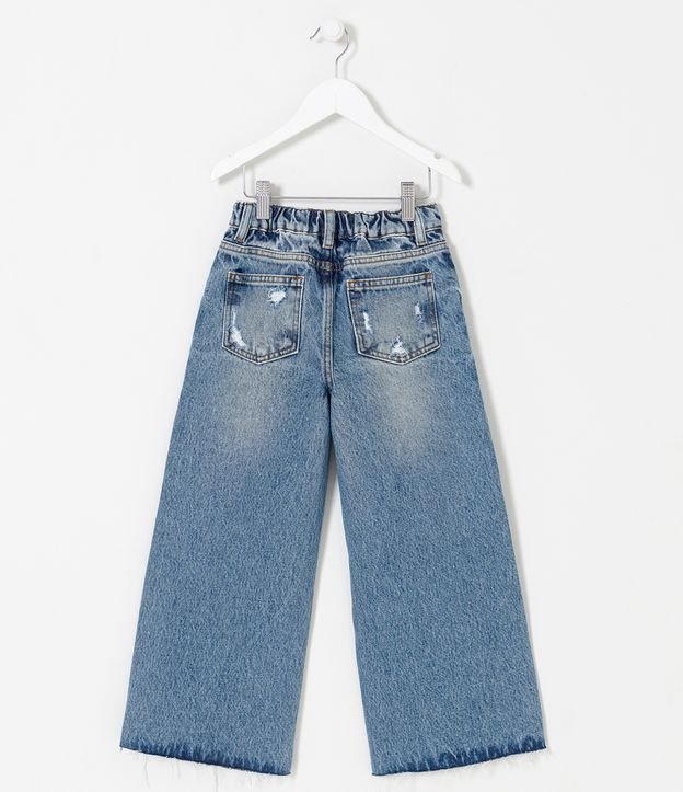 Calça Wide Leg Infantil em Jeans com Puídos - Tam 5 a 14 anos Azul 2