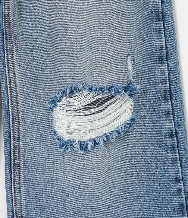 Calça Wide Leg Infantil em Jeans com Puídos - Tam 5 a 14 anos Azul 4