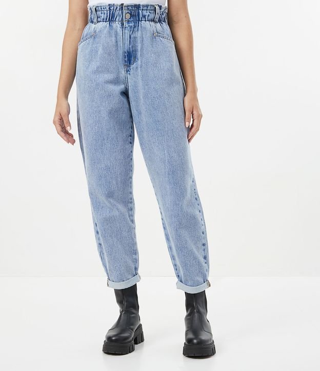 Calça Baggy Jeans com Elástico no Cós e Bolsos Diferenciados Azul 2
