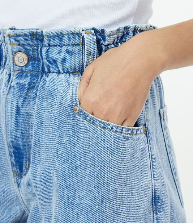 Calça Baggy Jeans com Elástico no Cós e Bolsos Diferenciados Azul 4