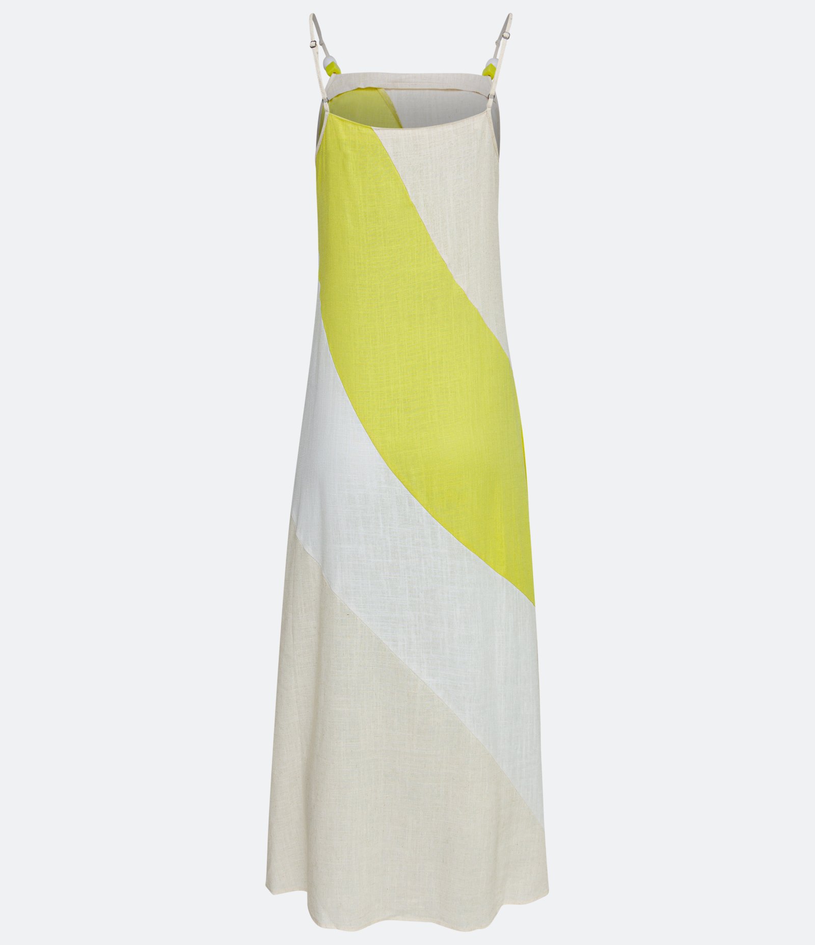 Vestido Midi em Viscolinho em Bloco de Cor e Detalhe de Miçanga Amarelo 6