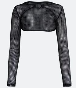 Blusa Cropped em Tela com Manga Longa e Fecho por Engate