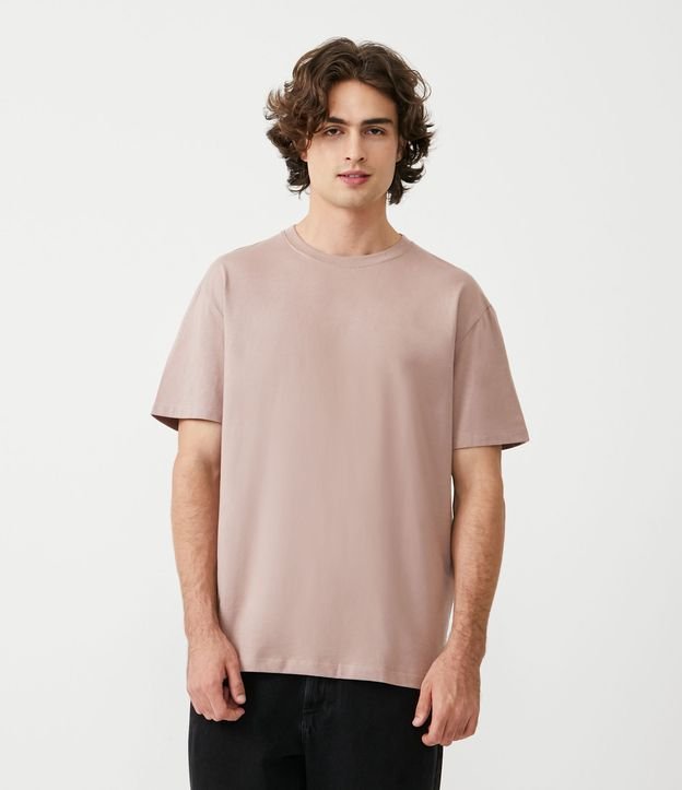 Camiseta Easy Fit Básica em Algodão Malhão Rosa Médio 1
