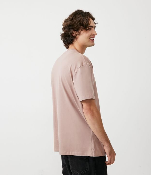 Camiseta Easy Fit Básica em Algodão Malhão Rosa Médio 3
