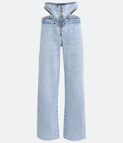Calça Anos 90 Jeans com Detalhe Asa Delta e Zíper Frontal