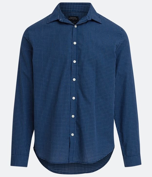 Camisa Comfort en Algodón con Estampado de Cuadros Azul 6