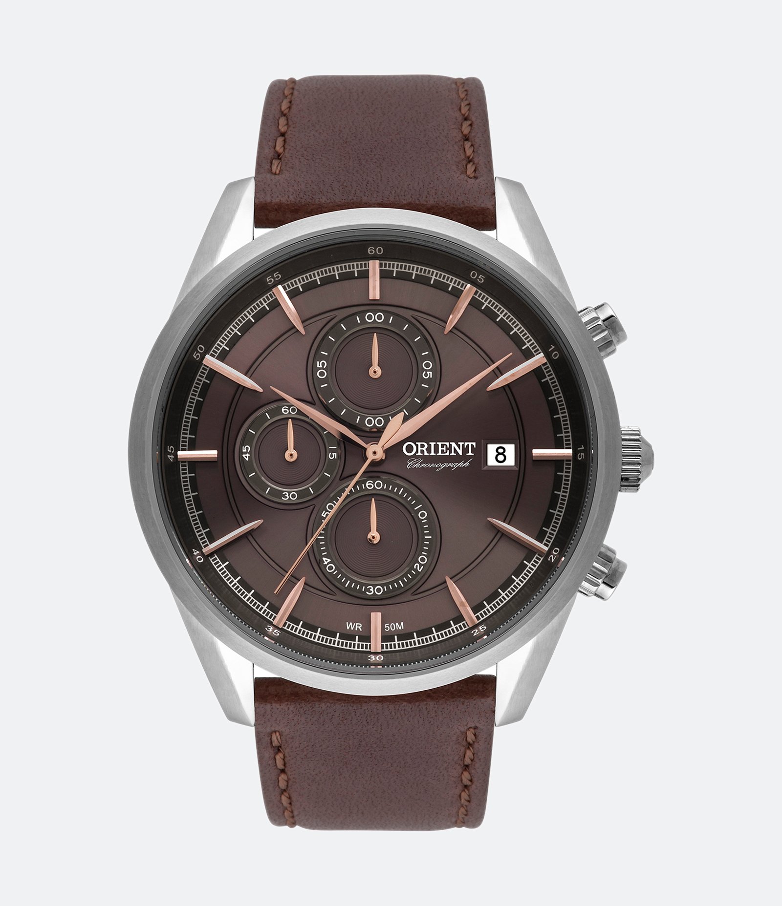 Kit Relógio Orient com Pulseira em Couro e Caixa em Aço Prata MBSCC053-N1NX Marrom 1