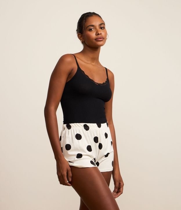 Pijama Short Doll em Ribana com Rendinha e Estampa Poá