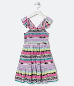 Vestido Infantil com Lastex no Busto e Estampas Diversas - Tam 5 a 14 Anos