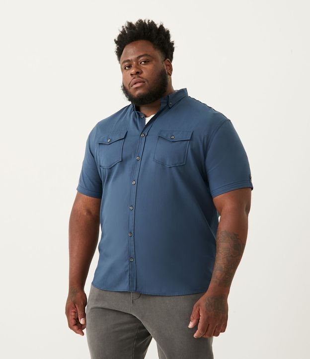 Camisa Manga Corta en Oxford Azul 1