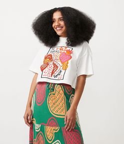 Blusa Cropped em Algodão com Estampa Arte Bozó