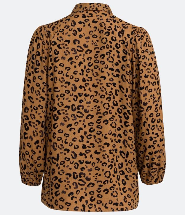 Camisa en Crepé con Estampado Animal Print Jaguar y Manga Abullonada Beige 6