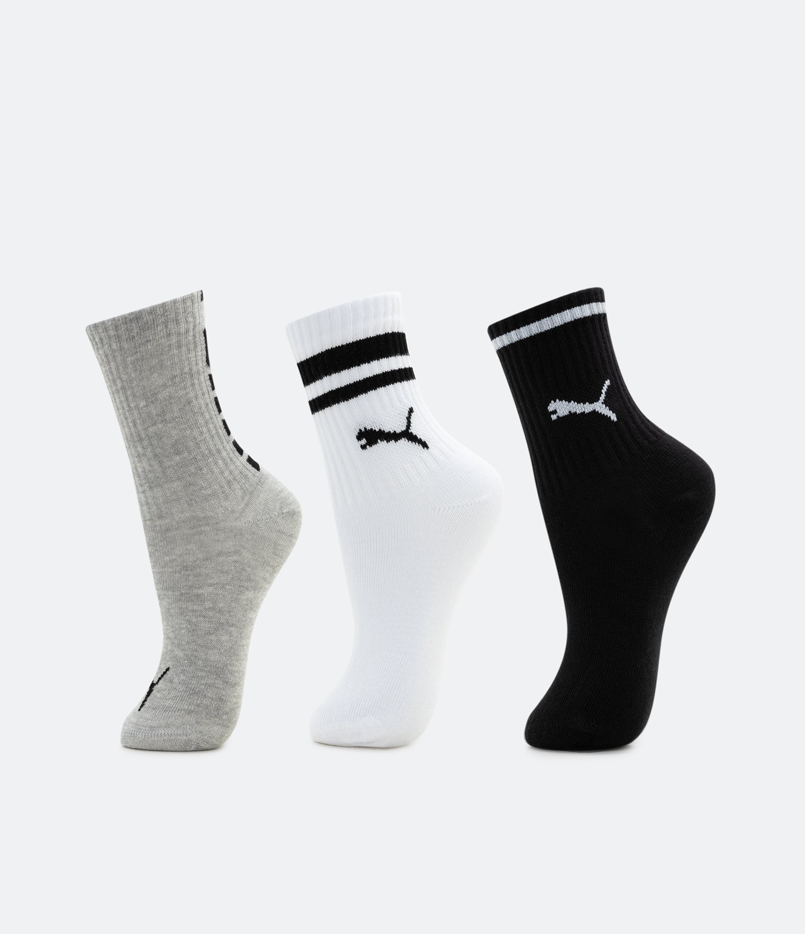 Kit 03 Pares de Meias Infantil Cano Médio Puma - Tam 25 ao 39 Branco/Cinza/Preto 1