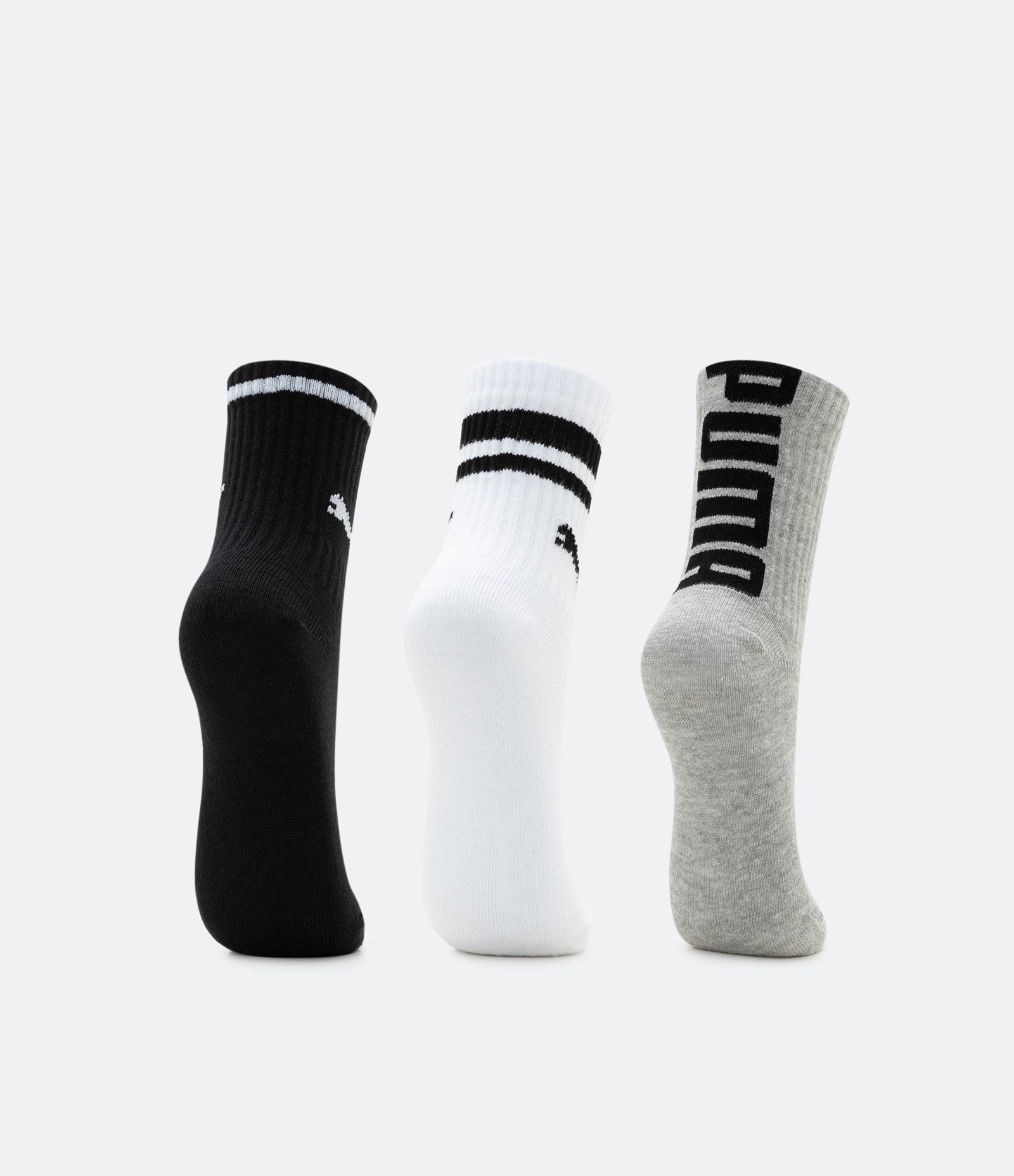 Kit 03 Pares de Meias Infantil Cano Médio Puma - Tam 25 ao 39 Branco/Cinza/Preto 3
