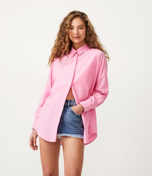 Camisa Alargada en Tricolina con Manga Larga Rosado 2