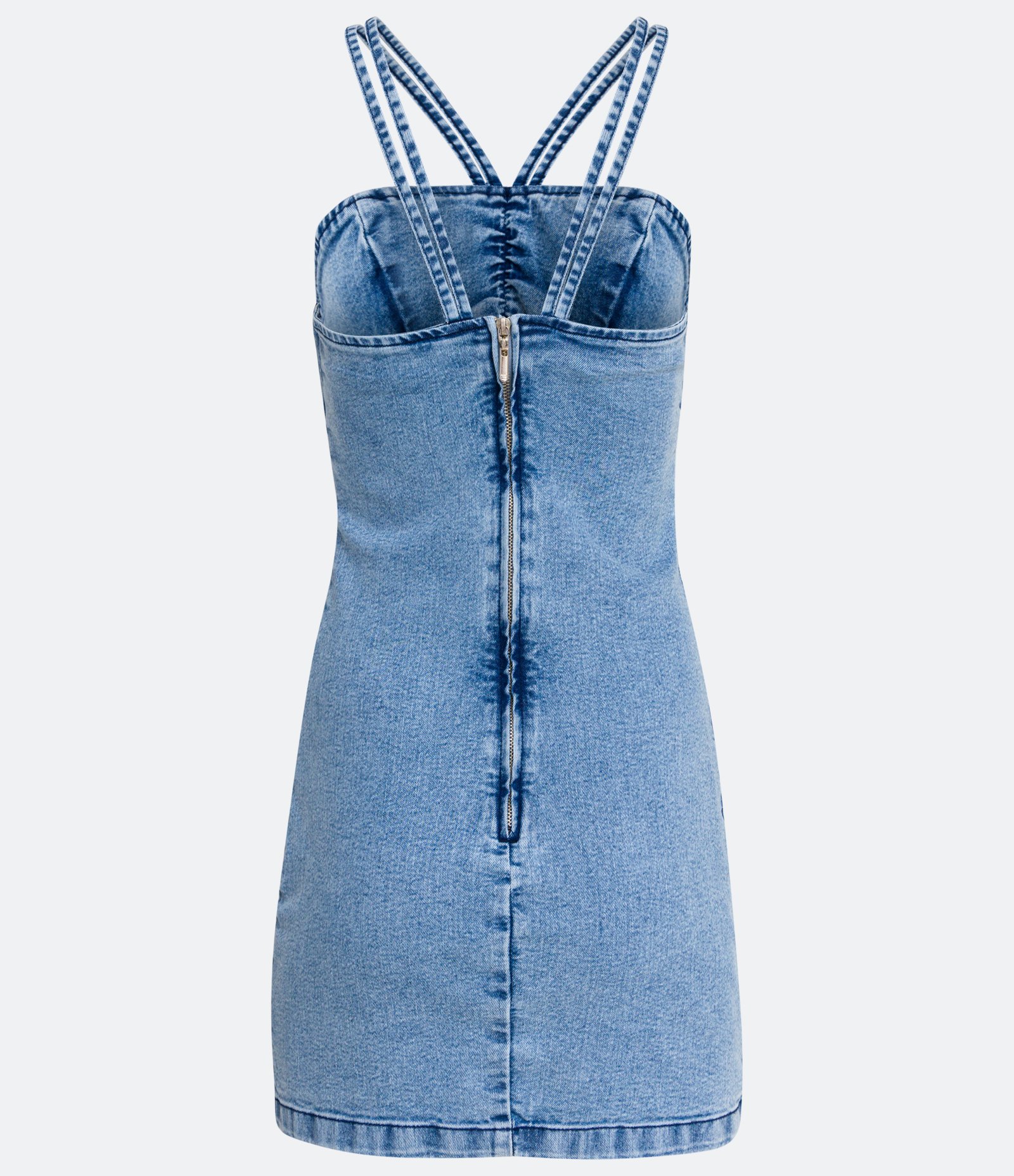 Vestido Curto Jeans com Franzido e Mordidinha Frontal Azul 2