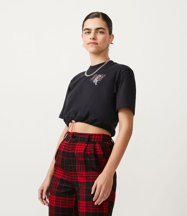 Blusa Cropped em Meia Malha com Manga Curta e Estampa Rage Tigre