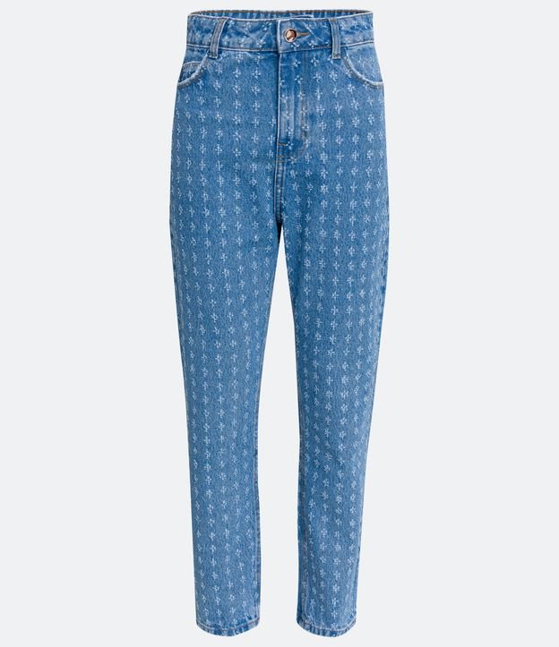 Pantalón Mom Jeans con Cintura Alta y Detalles Texturizados Azul 5