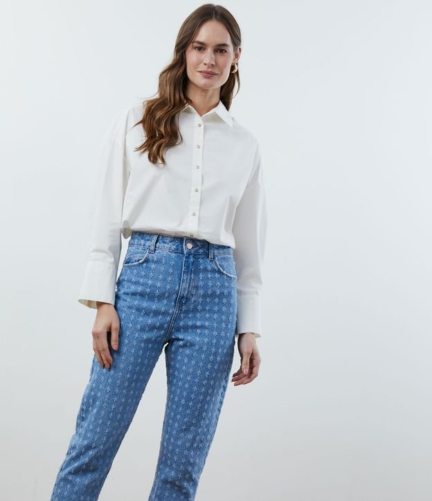 Pantalón Mom Jeans con Cintura Alta y Detalles Texturizados Azul 2