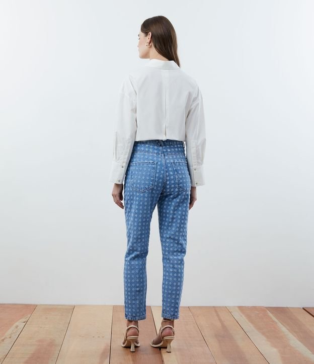 Pantalón Mom Jeans con Cintura Alta y Detalles Texturizados Azul 3