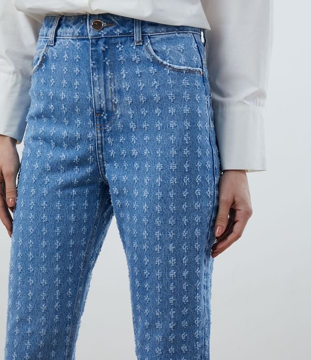 Pantalón Mom Jeans con Cintura Alta y Detalles Texturizados Azul 4