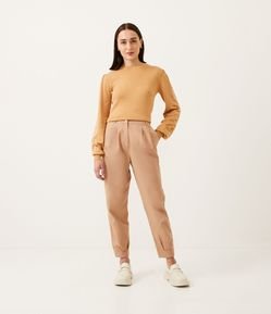 Calça Baggy em Algodão com Fechamento em Botão Coração