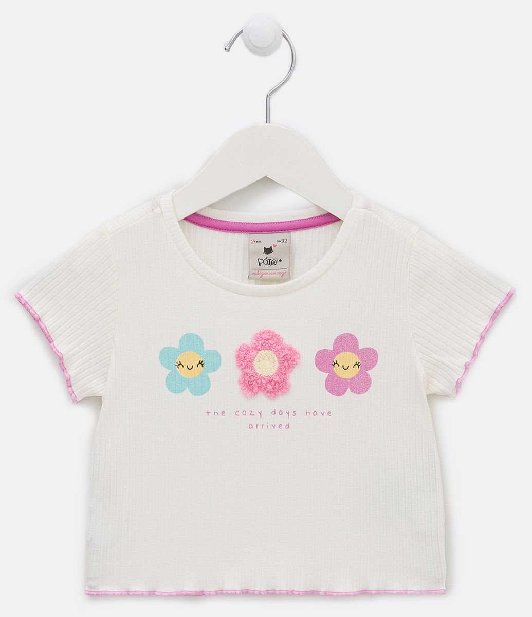 Blusa Infantil Canelada com Babados e Estampa de Frutinhas - Tam 1 a 5 Anos  Branco Neve