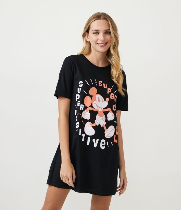 Camisola Curta em Algodão com Estampa do Mickey e Lettering