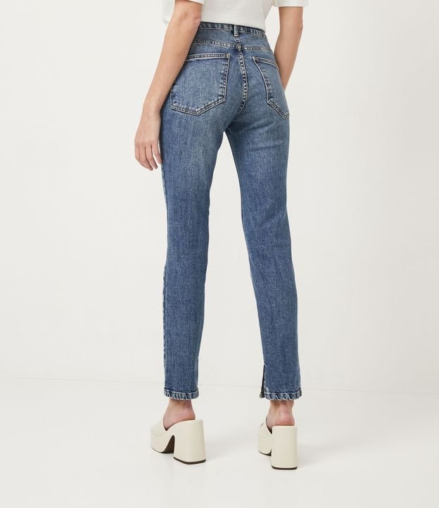 Calça Reta Jeans com Cintura Média e Bolsos Azul 3