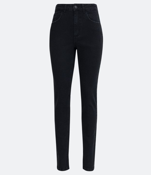 Pantalón Recto Jeans con Cintura Mediana Negro 6