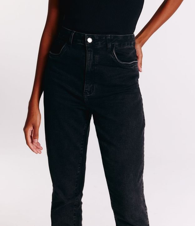 Pantalón Recto Jeans con Cintura Mediana Negro 3