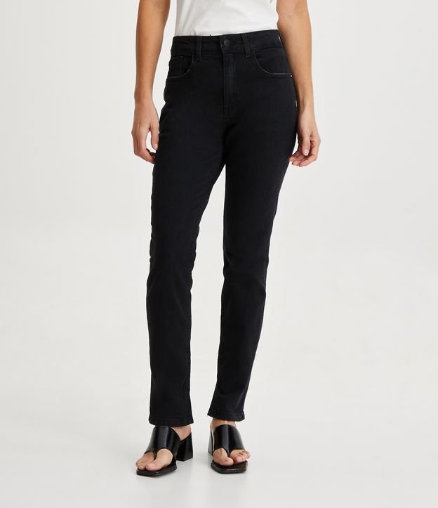 Calça Reta Jeans com Cintura Média Preto 2