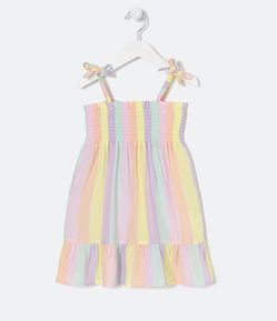 Vestido Infantil Estampa Listrada e Alças de Amarrar - Tam 1 a 5 Anos
