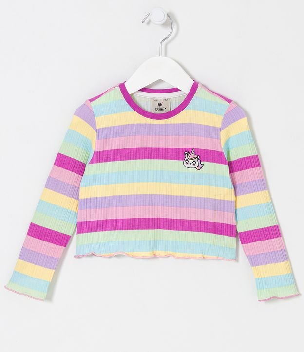 Blusa Infantil Canelada com Listras e Bordado de Unicórnio - Tam 1 a 5 anos