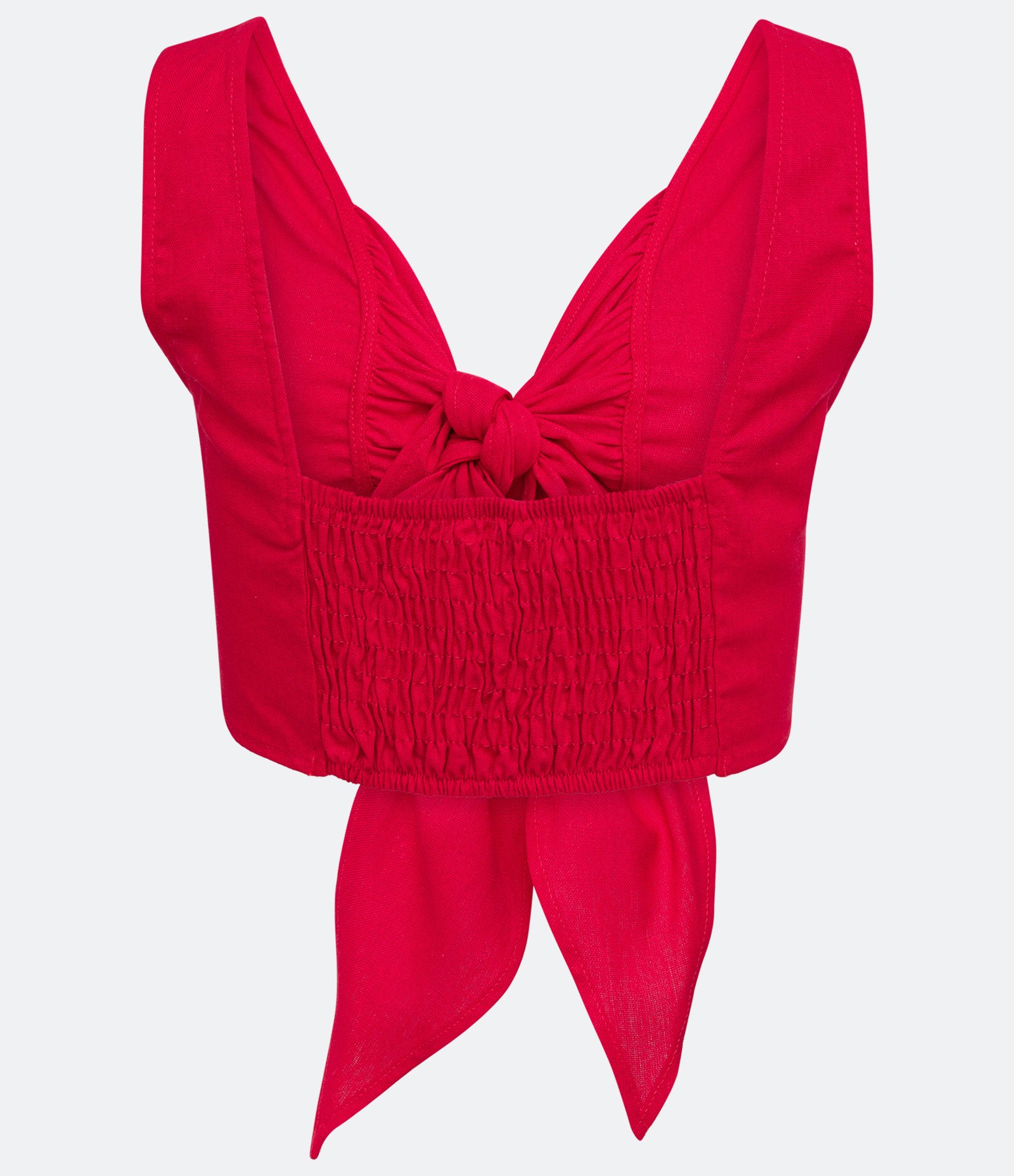 Blusa Regata Cropped em Linho com Decote em Nó e Lastex nas Costas Vermelho 2