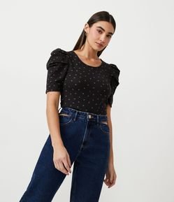 Blusa em Algodão com Manga Bufante e Estampa Floral