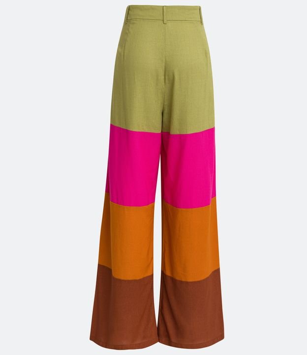 Pantalón Modelo Pantalona en Lino con Bloques de colores contrastantes Verde 6