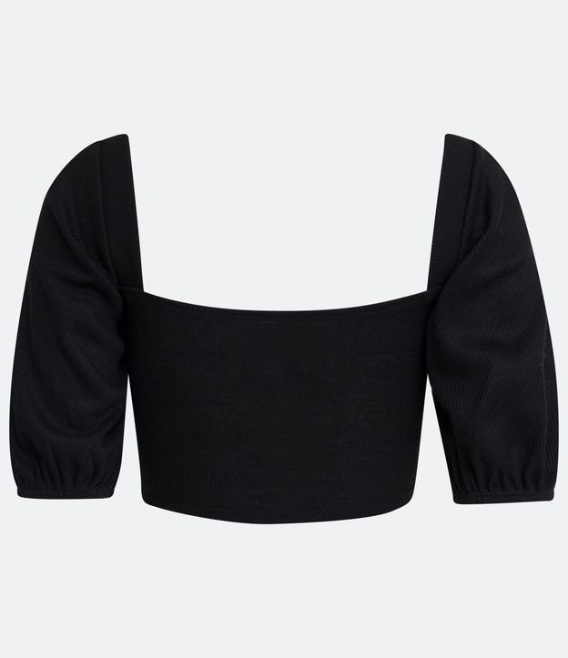 Blusa Cropped en Viscosa con Manga Corta Abullonada y Pliegues en el Busto Negro 6