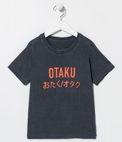 Camiseta Infantil Estonada com Estampa Japonês - Tam 5 a 15 anos