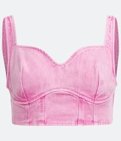 Blusa Cropped em Sarja Estonada com Lastex nas Costas