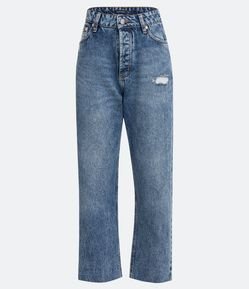 Calca Reta Cropped Jeans com Barra a Fio