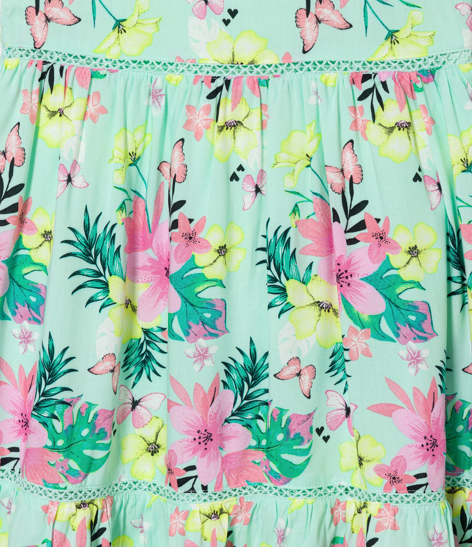 Vestido Marias Infantil Estampa Floral com Rendinha - Tam 5 a 14 Anos Verde 3